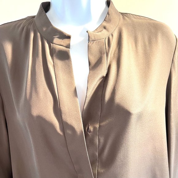 New Lafayette 148 Mink/Brown Long Sleeve Matte Silk Pullover Tunic Sz M - Picture 2 of 5
